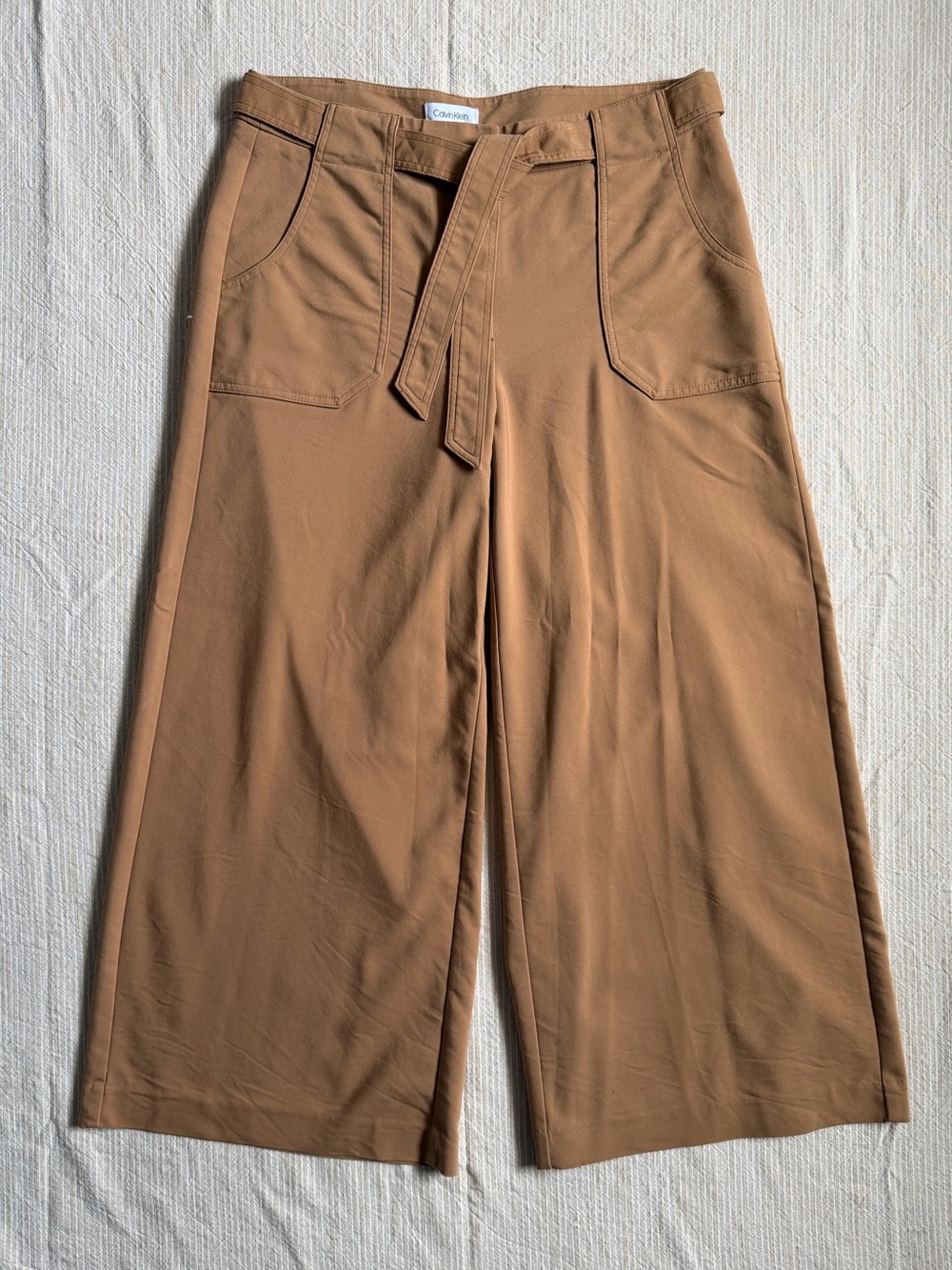 Calvin Klein Khaki Cropped Dress Pants Wide Leg All Season Office Wear